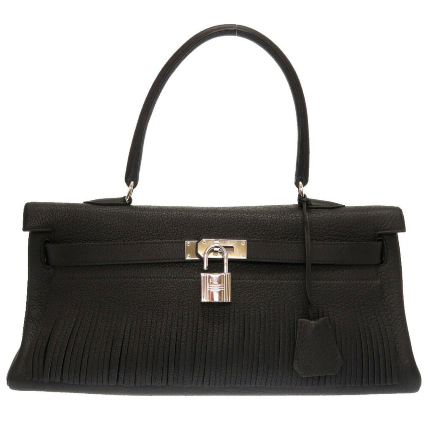 Hermes Shoulder Kelly Taurillon Clemence Black  M Engraved HandBag 0033 40