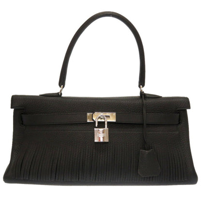 Hermes Shoulder Kelly Taurillon Clemence Black  M Engraved HandBag 0033 40