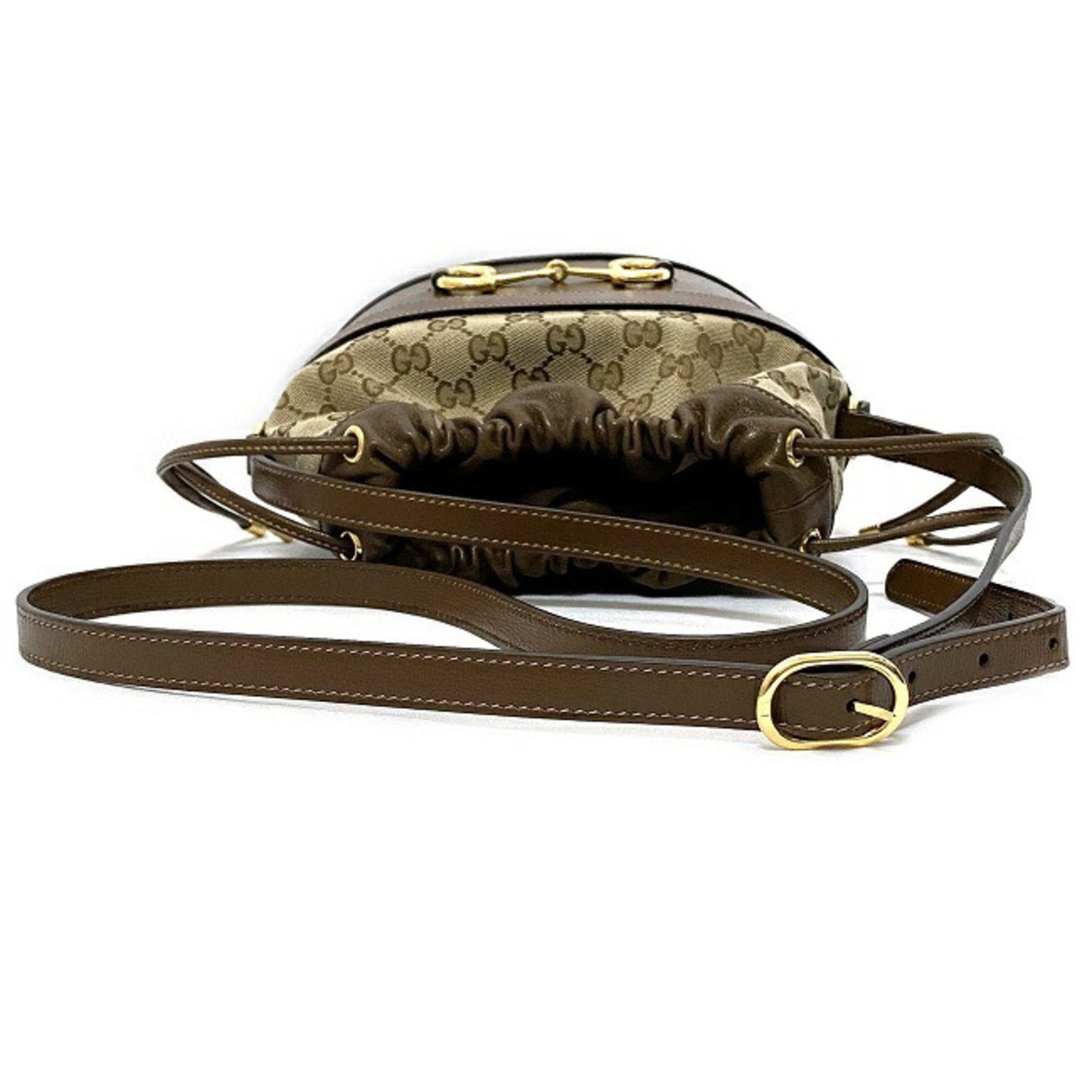 Gucci Bucket Bag Brown Beige Gold Horsebit 602118 1dbug 2363 Canvas Leather GUCCI GG Shoulder Women's