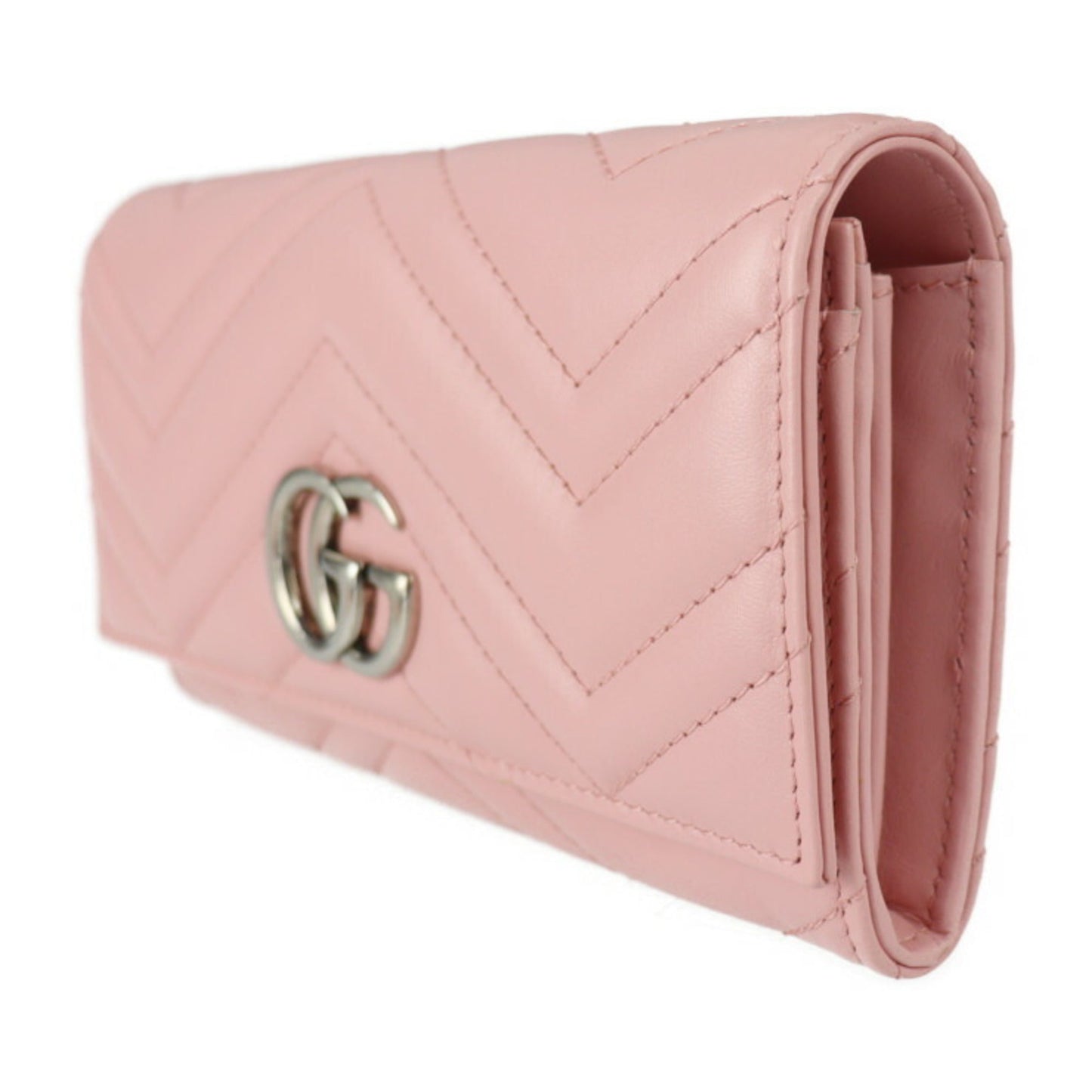 Gucci Continental Wallet GG Marmont Bifold 443436 Leather Pink Series Silver Metal Fittings Long