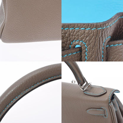 Hermes Kelly 28 Inseam Etoupe/Blue Aztic Palladium Metal Fittings N Engraved (around 2010) Ladies Togo Bag