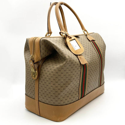 GUCCI Boston Bag Travel Micro GG Sherry Line Beige Brown PVC Leather Women's Men's 012 122