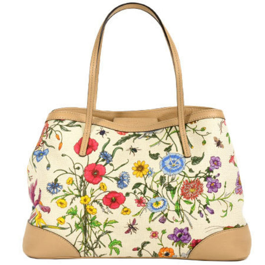 Gucci Flora canvas leather tote Bag beige handBag 358470 day landing 50th anniversary