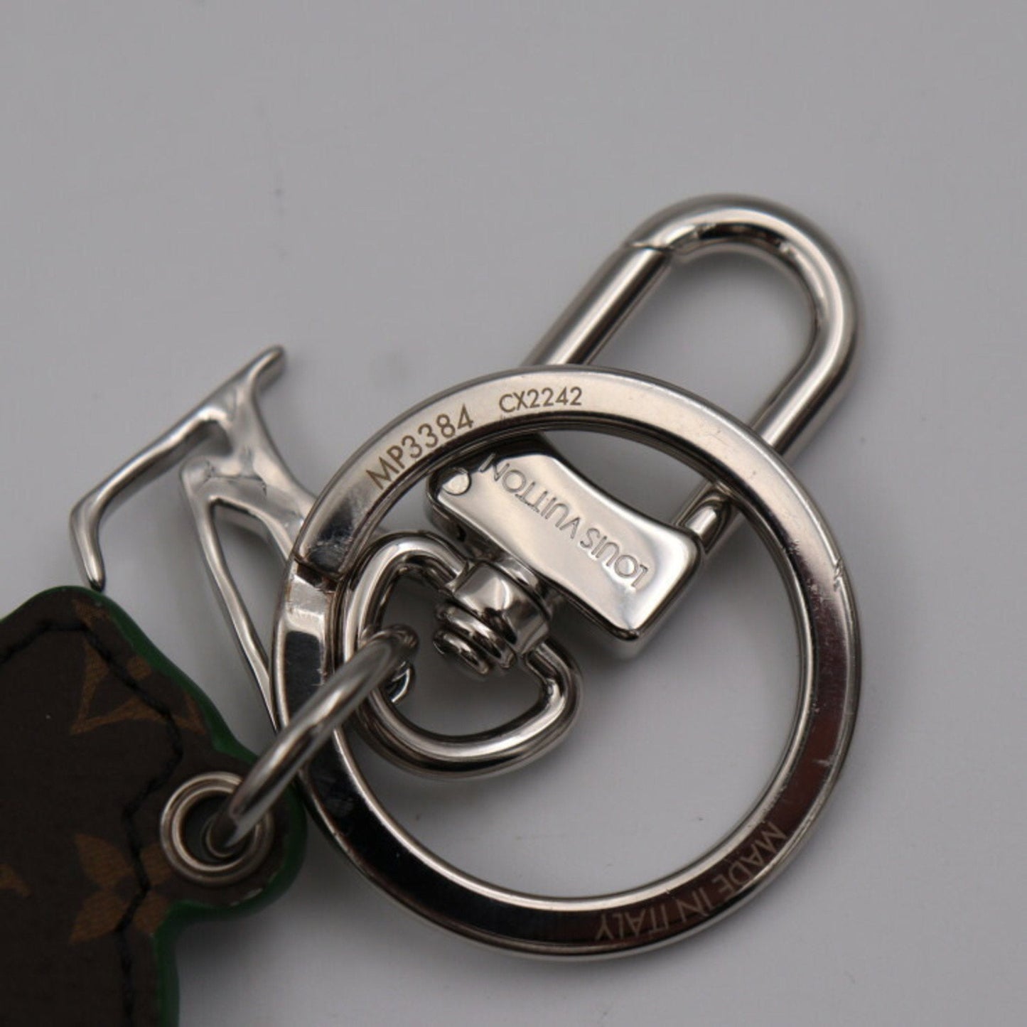 Louis Vuitton  Portocre LV paint key holder MP3384 monogram canvas leather brown white green silver metal fittings ring Bag charm