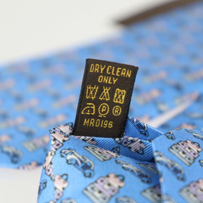 Louis Vuitton  Cravat Globetrot Cars Tie M78558 Silk 100% Light Blue System Trunk x Car Pattern