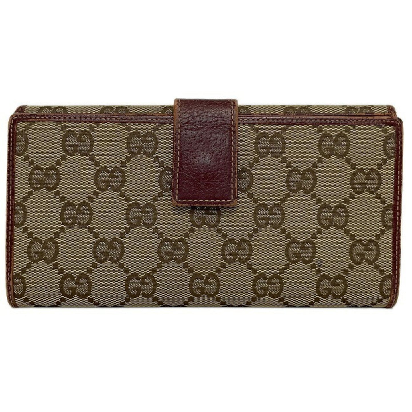 Gucci Bi-Fold Wallet Beige Wine Red 112715 GG Canvas Leather Gucci W Ladies Long Plate