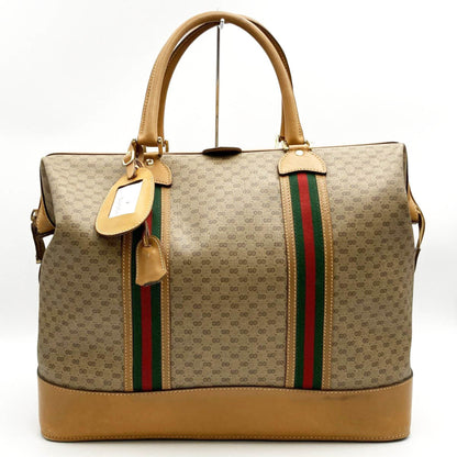 Gucci Boston Bag Travel Micro GG Sherry Line Beige Brown PVC Leather Women's Men's 012 122