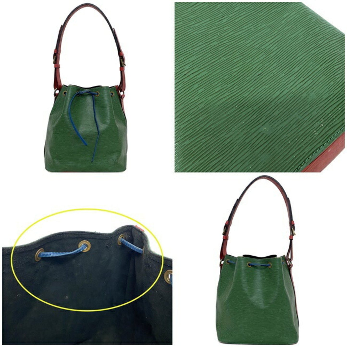 Louis Vuitton Drawstring Bag Petit Noe Green Red Blue M44147 Shoulder Leather A20953 LOUIS VUITTON Bicolor String Women's Men's Accent