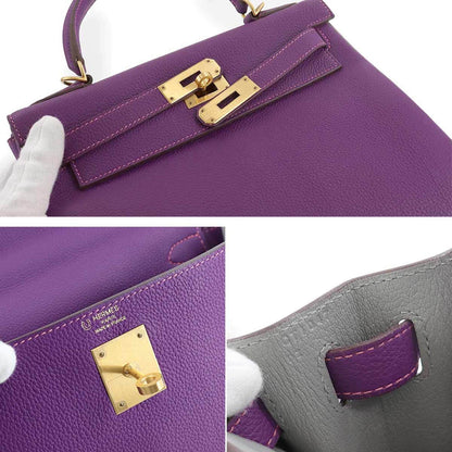 Hermes Kelly 28 2way hand shoulder Bag Taurillon Clemence Anemone Grimmette C engraved inside stitch SPO