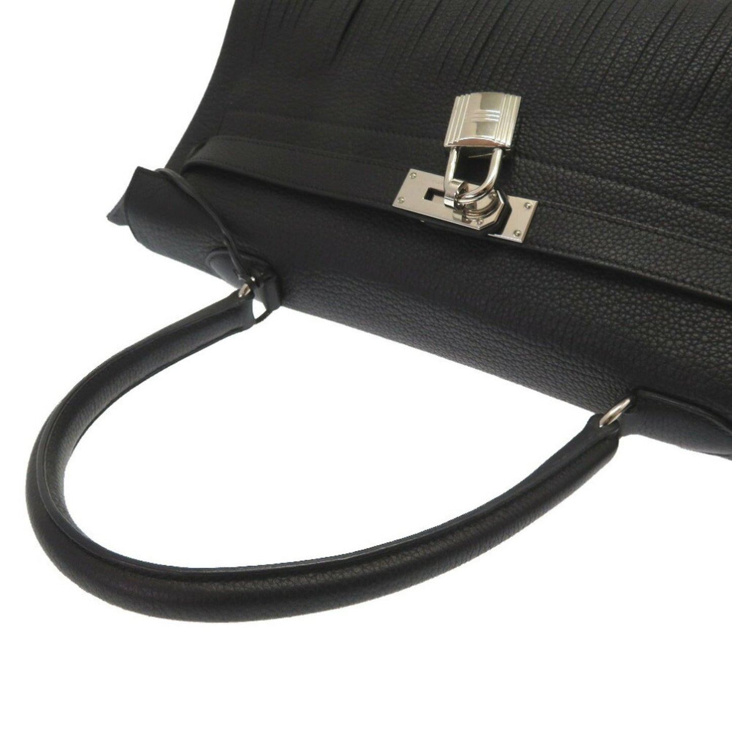 Hermes Shoulder Kelly Taurillon Clemence Black  M Engraved HandBag 0033 40