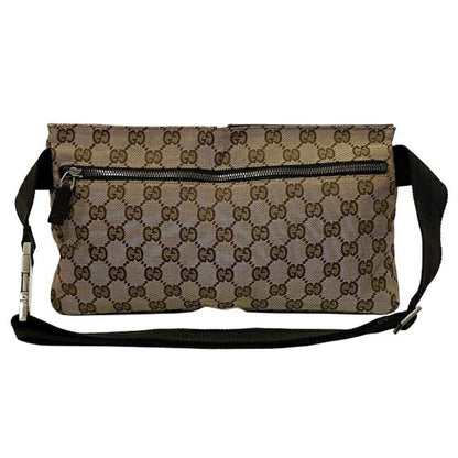 Gucci Body Bag Beige Brown GG Canvas 28566 002058 Waist Pouch Leather Gucci Belt Velcro Women's Men's