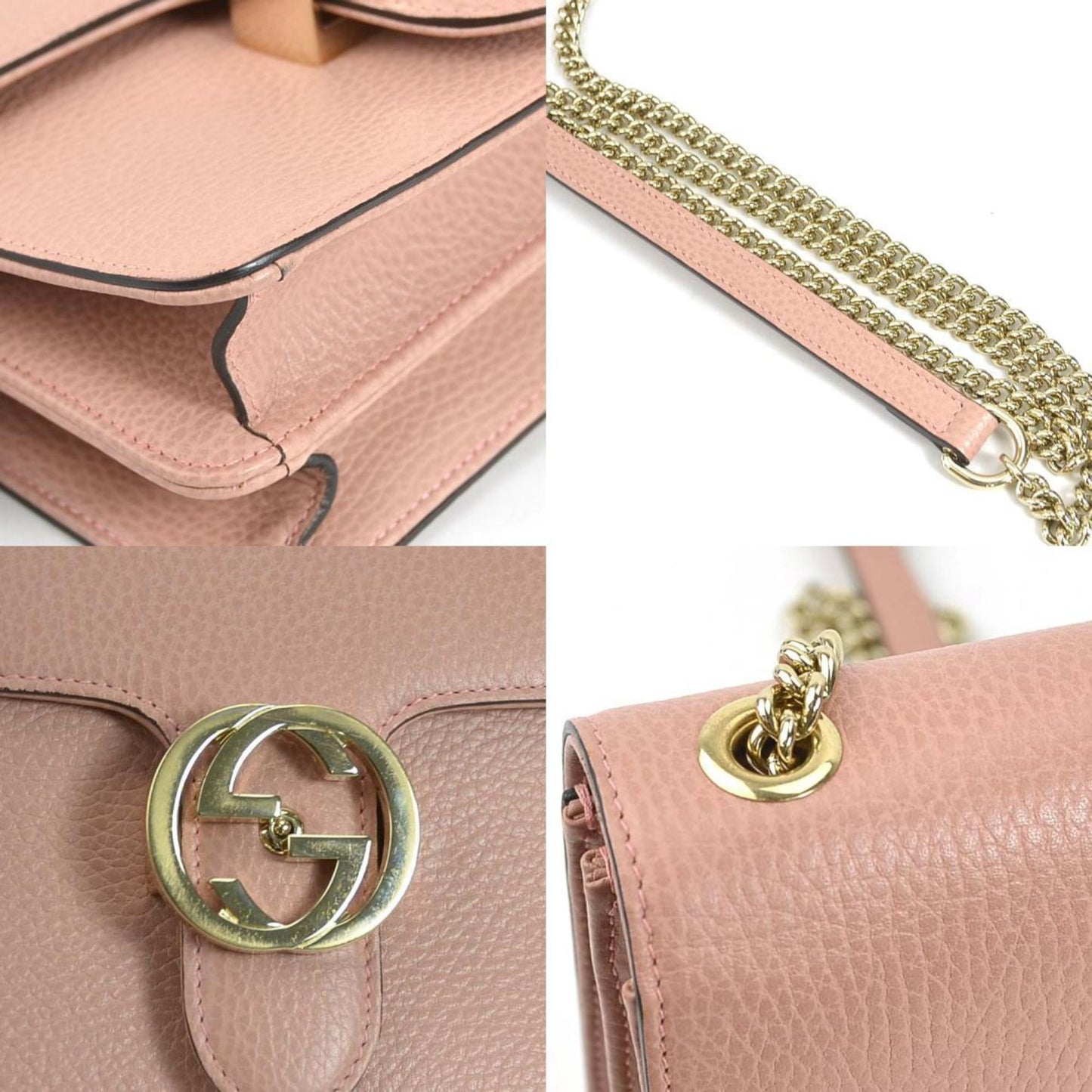 Gucci Crossbody Shoulder Bag Leather/Metal Pink Beige/Gold Ladies 510304