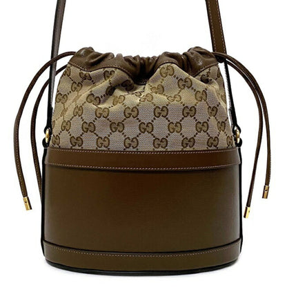 Gucci Bucket Bag Brown Beige Gold Horsebit 602118 1dbug 2363 Canvas Leather GUCCI GG Shoulder Women's