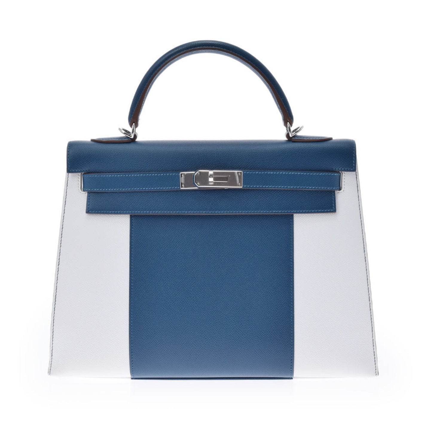 Hermes Kelly Flag 32 Bag outer stitch blue Thalasso white palladium metal fittings  Q engraved (around 2013) Ladies Vaux Epson handBag