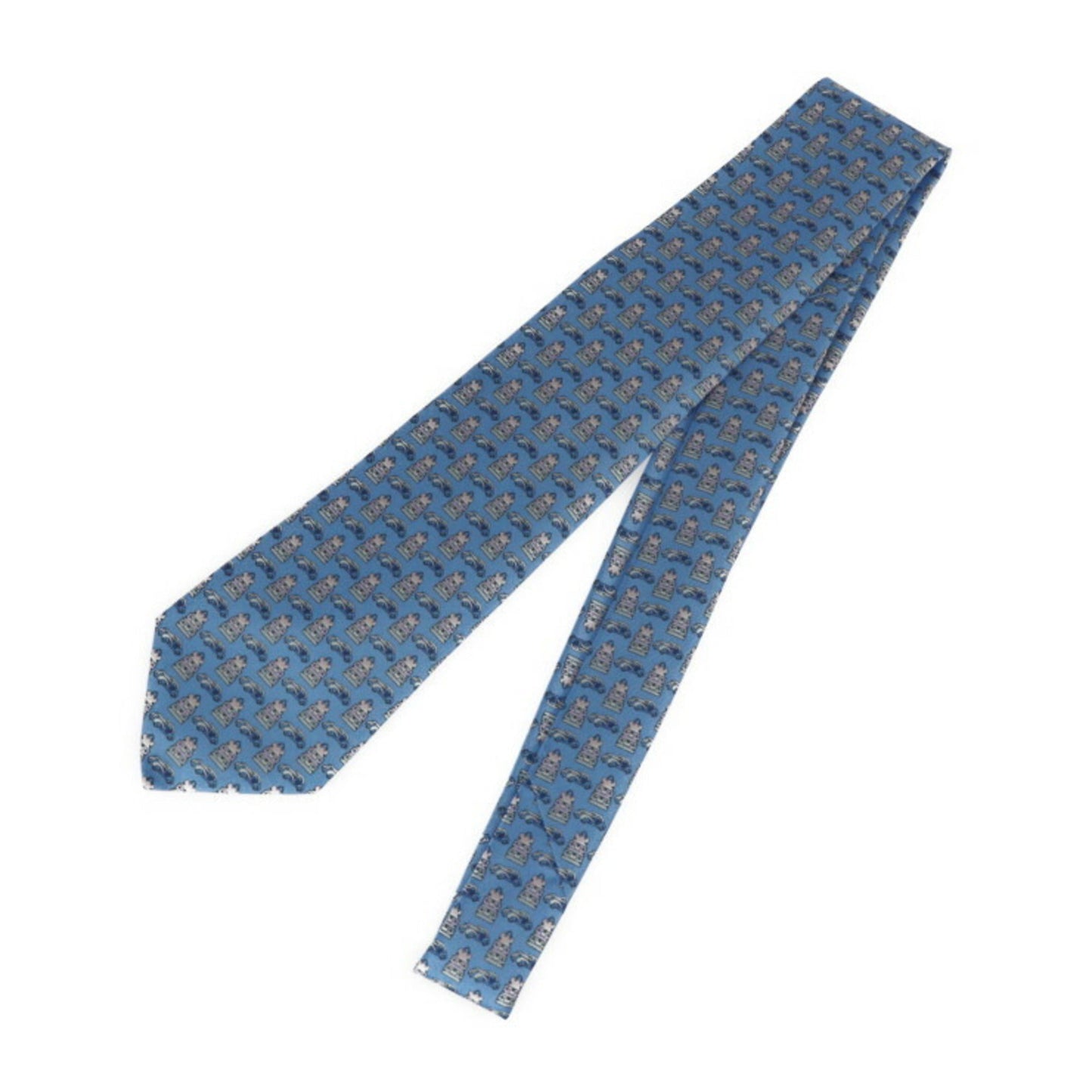 Louis Vuitton  Cravat Globetrot Cars Tie M78558 Silk 100% Light Blue System Trunk x Car Pattern