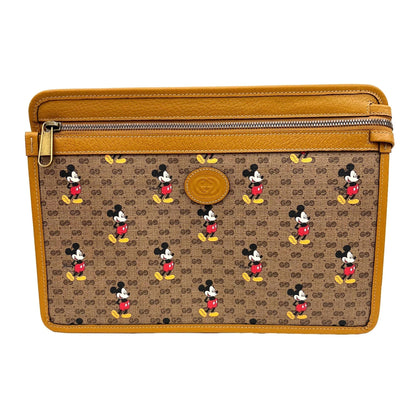 GUCCI Clutch Bag Disney Collaboration GG Supreme Mickey Brown 602552 Leather PVC Men's