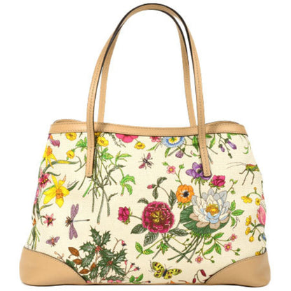 Gucci Flora canvas leather tote Bag beige handBag 358470 day landing 50th anniversary