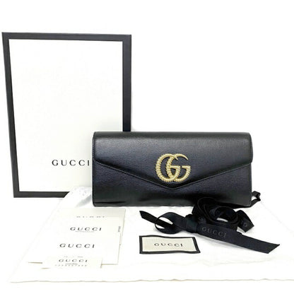 Gucci Clutch Bag Black Gold Broadway 594101-Bag Coated Leather GUCCI GG Marmont Ladies Flap