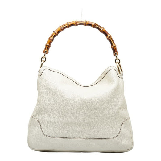 GUCCI Bamboo GG Canvas Handbag Shoulder Bag 282315 White Leather Ladies