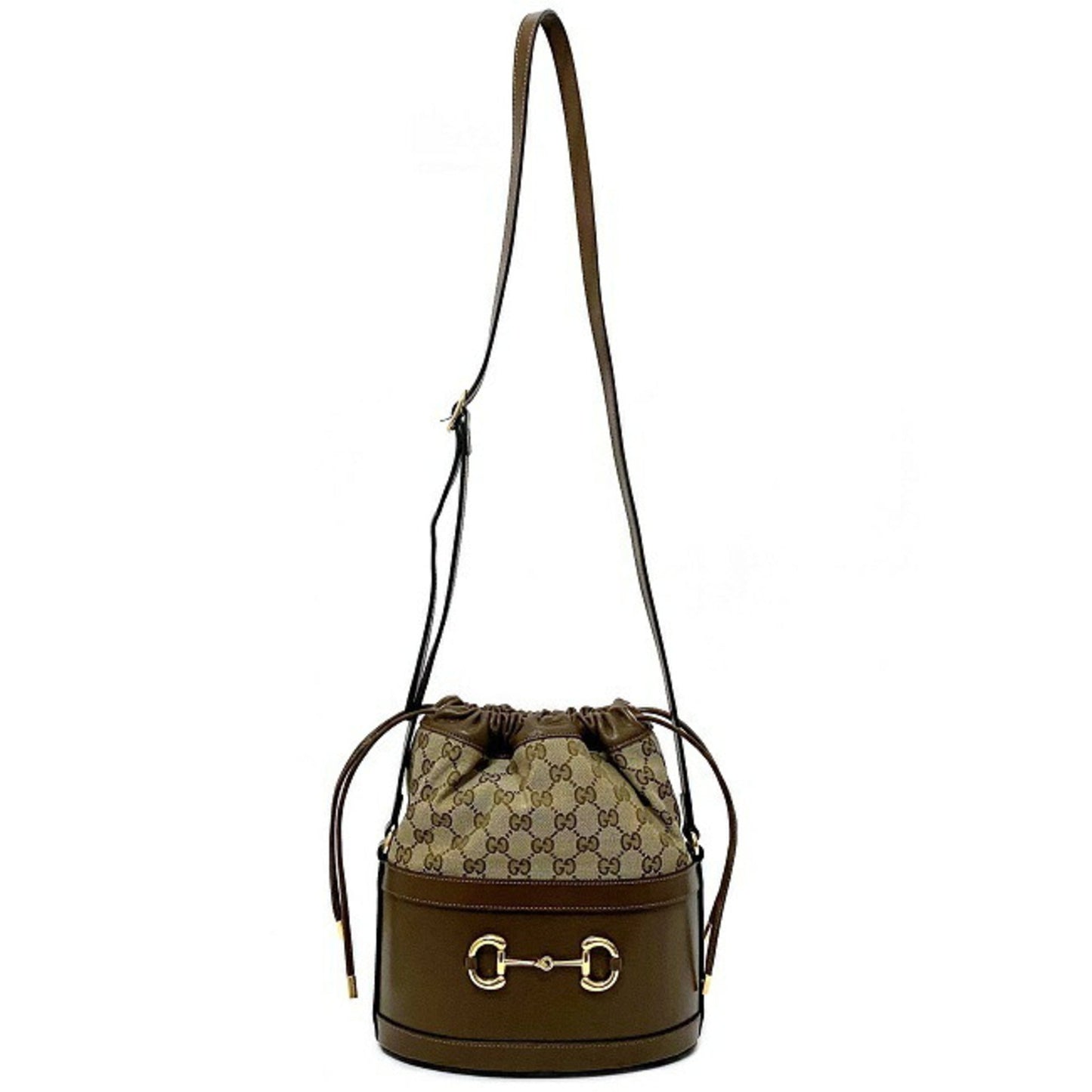 Gucci Bucket Bag Brown Beige Gold Horsebit 602118 1dbug 2363 Canvas Leather GUCCI GG Shoulder Women's