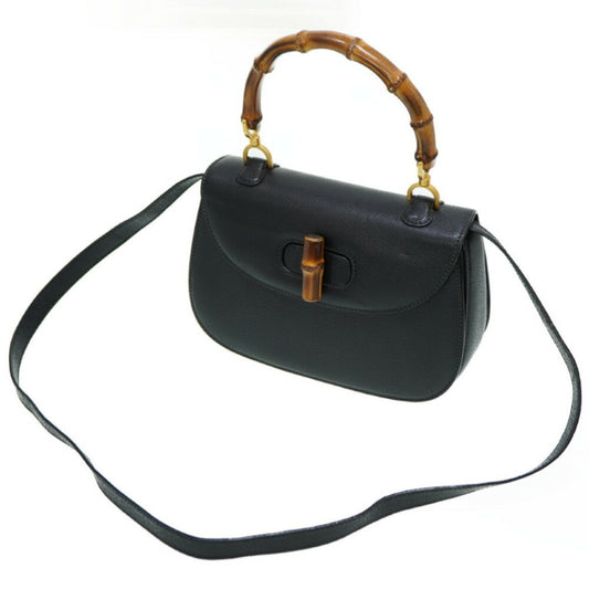 GUCCI bamboo shoulder hand bag leather black