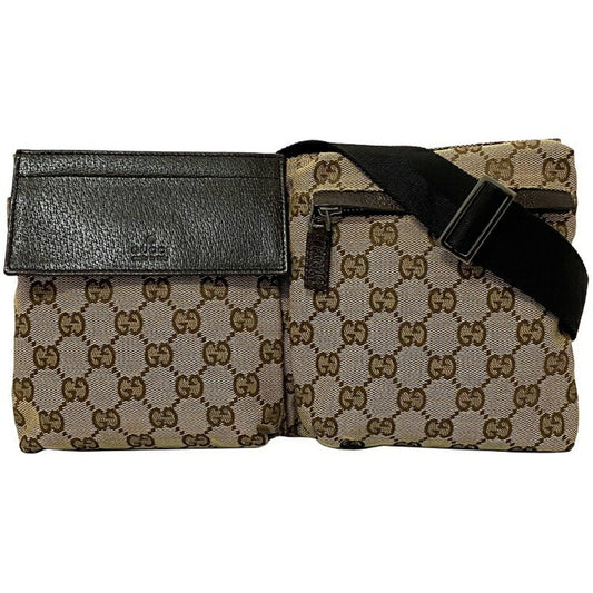 Gucci Body Bag Beige Brown GG Canvas 28566 002058 Waist Pouch Leather Gucci Belt Velcro Women's Men's