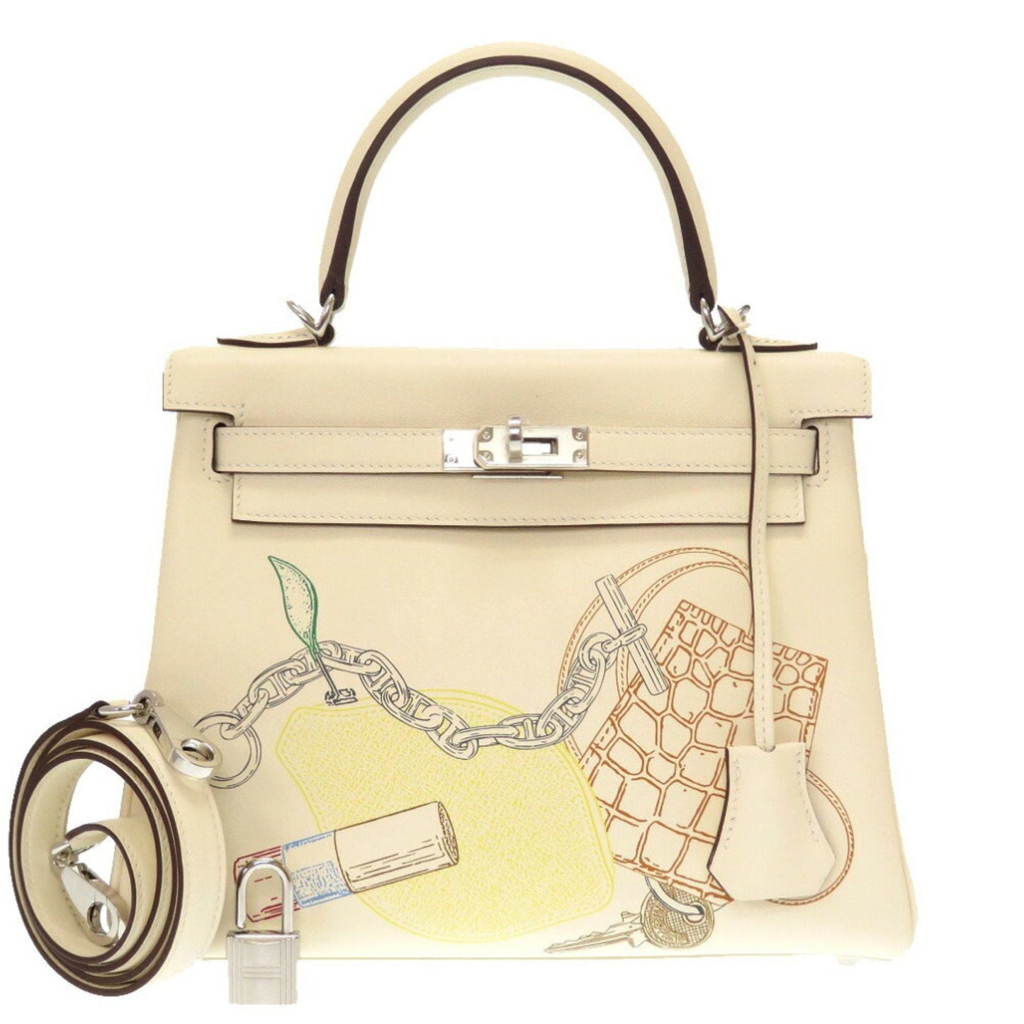 Hermes Kelly 25 Inner Stitch In-N-Out Vaux Swift Nata Z Engraved () HandBag White