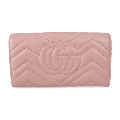 Gucci Continental Wallet GG Marmont Bifold 443436 Leather Pink Series Silver Metal Fittings Long