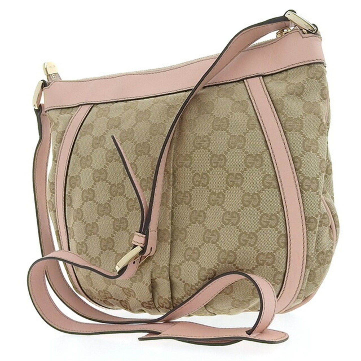 Gucci Bag Ladies Shoulder Pochette Abbey Line GG Canvas 203257 Beige Brown Pink