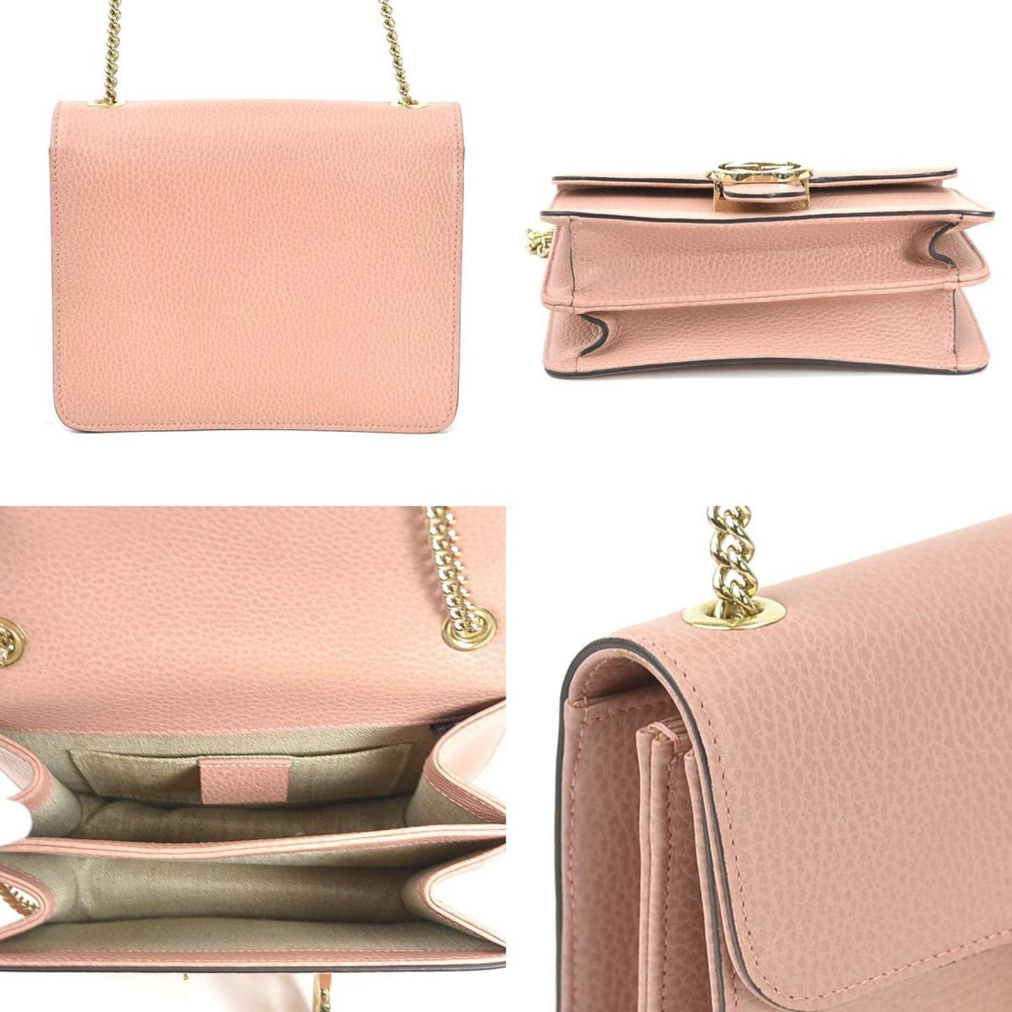 Gucci Crossbody Shoulder Bag Leather/Metal Pink Beige/Gold Ladies 510304