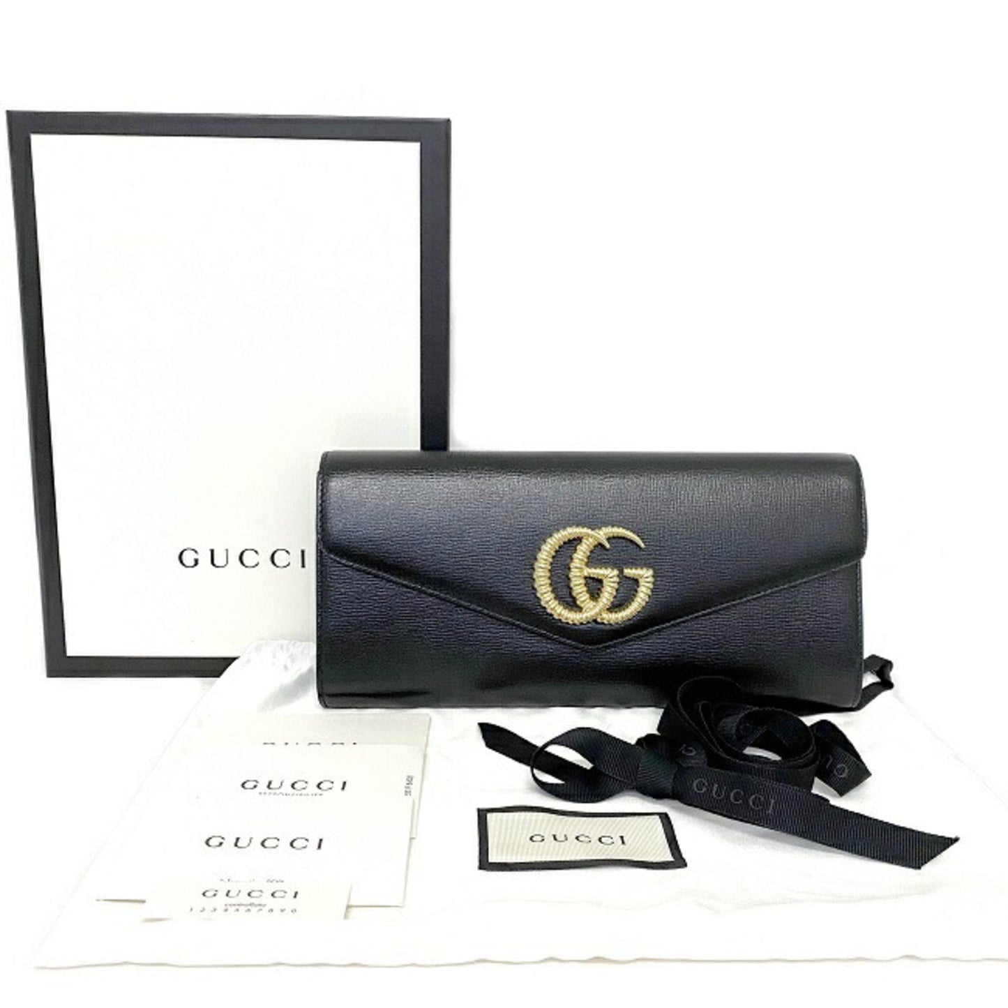 Gucci Clutch Bag Black Gold Broadway 594101-Bag Coated Leather Gucci GG Marmont Ladies Flap