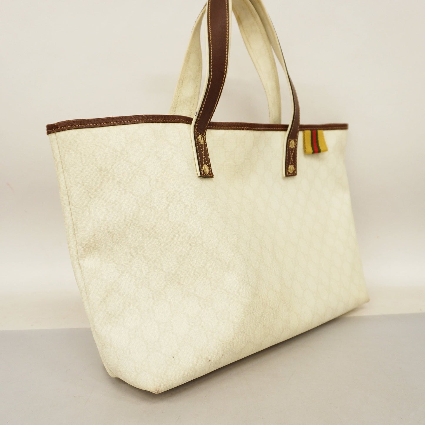 GUCCI  Tote Bag 211134 Women's GG Supreme,Leather Tote Bag Brown,Ivory