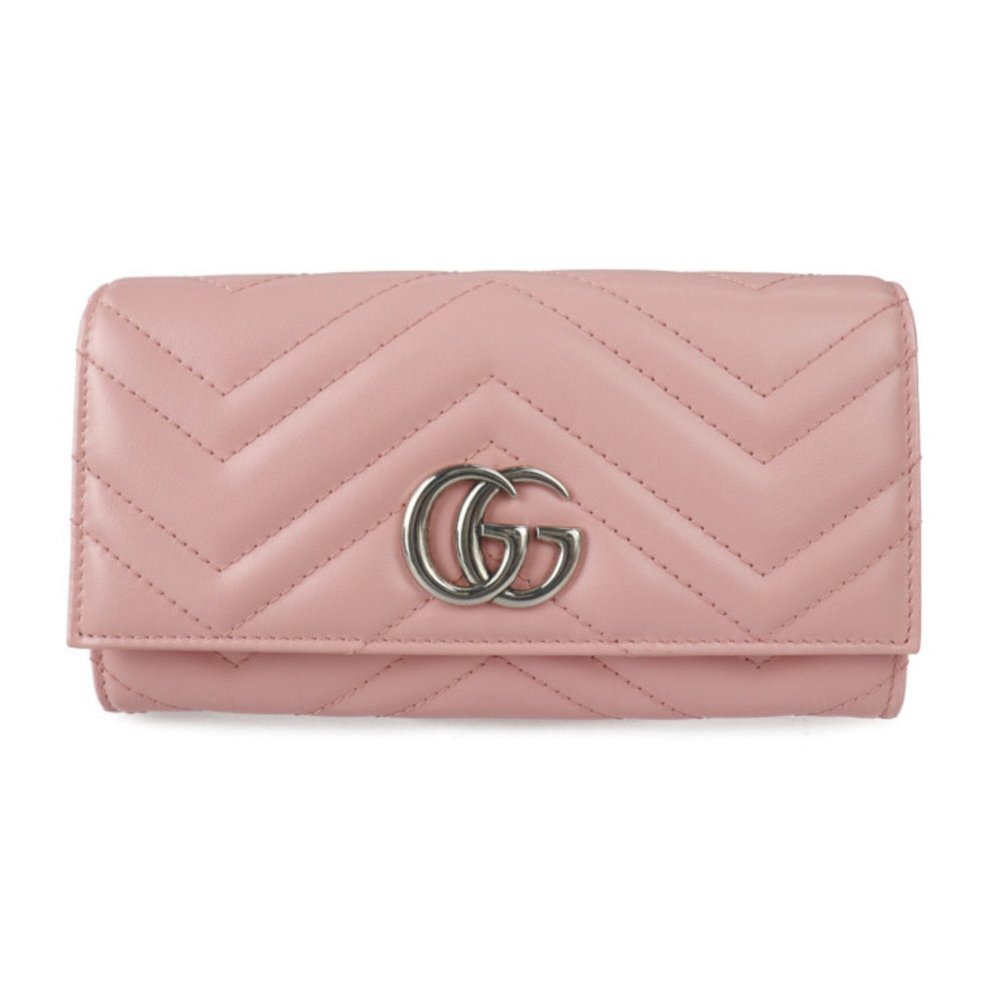 Gucci Continental Wallet GG Marmont Bifold 443436 Leather Pink Series Silver Metal Fittings Long