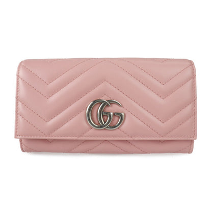 Gucci Continental Wallet GG Marmont Bifold 443436 Leather Pink Series Silver Metal Fittings Long