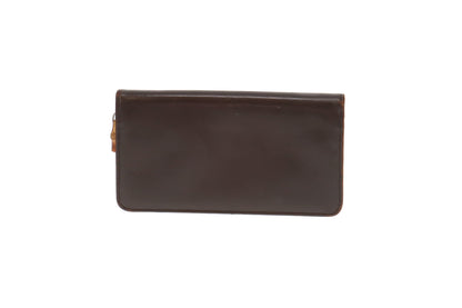 Gucci Brown Smooth Leather Bamboo Zip Long Wallet