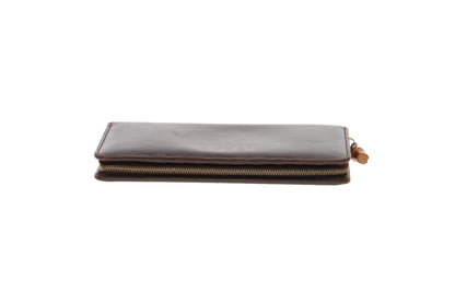 Gucci Brown Smooth Leather Bamboo Zip Long Wallet