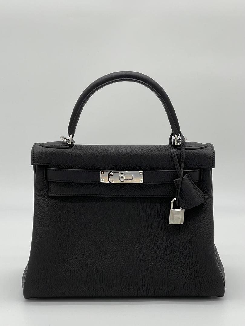 Hermes Kelly II Retourne 28 Togo Noir Palladium Hardware