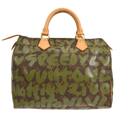 Louis Vuitton ★ SPEEDY 30 Handbag KHAKI MONOGRAM GRAFFITI M92194 16675