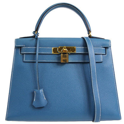 Hermes 1998 Kelly 28 SELLIER Blue Jean Courchevel