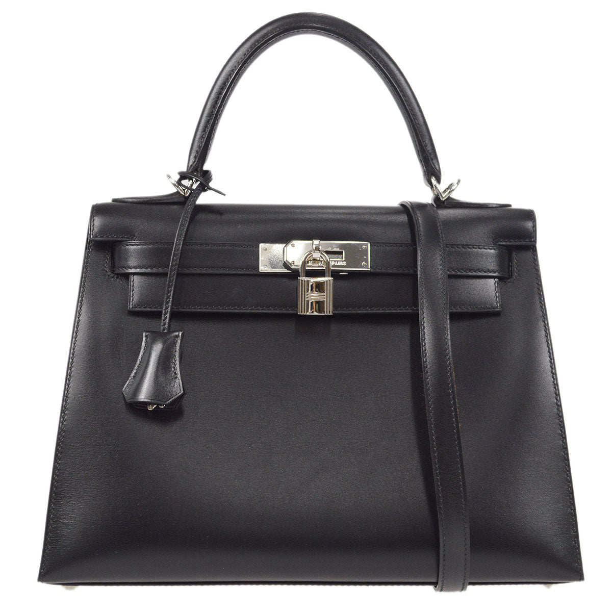 Hermes 2002 Kelly 28 SELLIER Black Box Calf