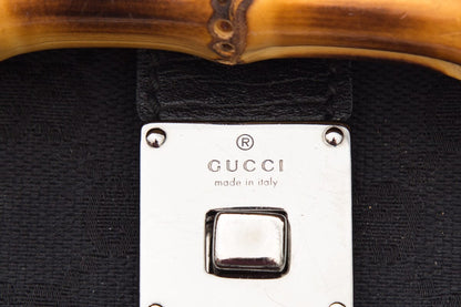 Gucci Black Monogram Bamboo Bullet HandBag