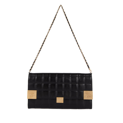 Chanel Black Chocolate Bar Quilted Chain Clutch