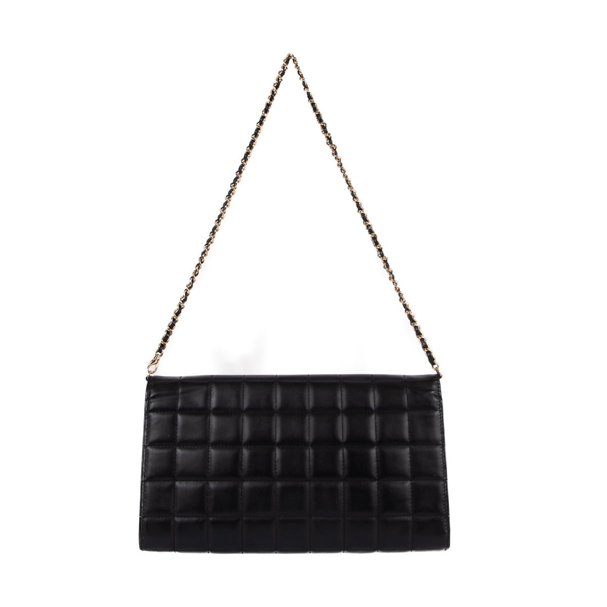 Chanel Black Chocolate Bar Quilted Chain Clutch