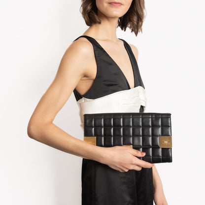 Chanel Black Chocolate Bar Quilted Chain Clutch