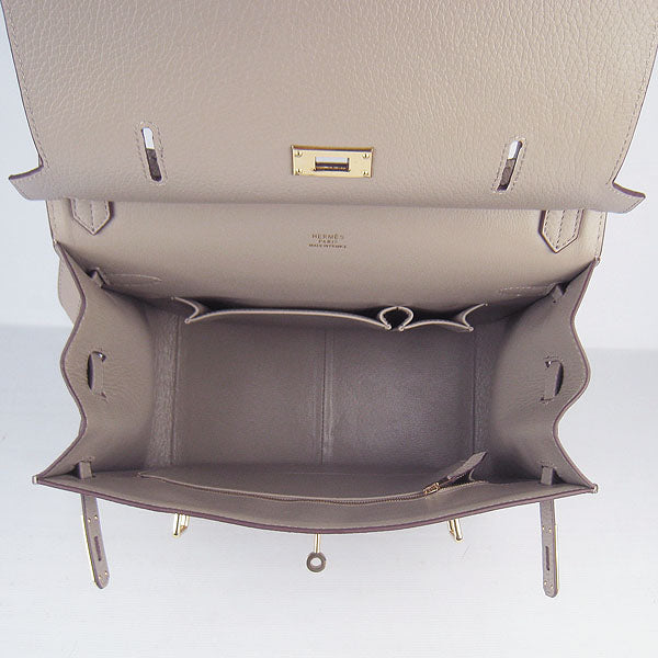 Hermes Leather Shoulder bag H6508 grey golden