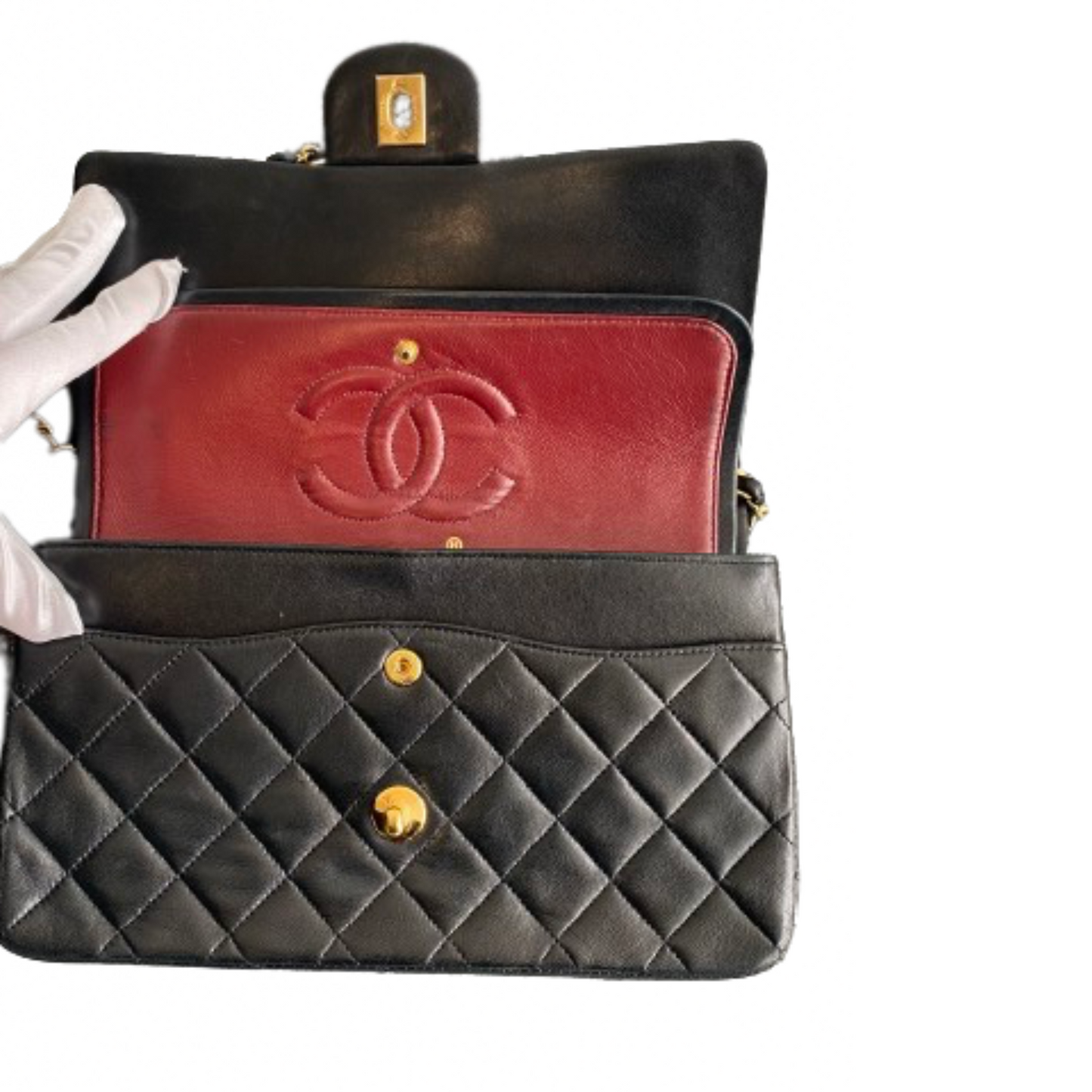 Chanel Black Leather Double flap shoulder Bag