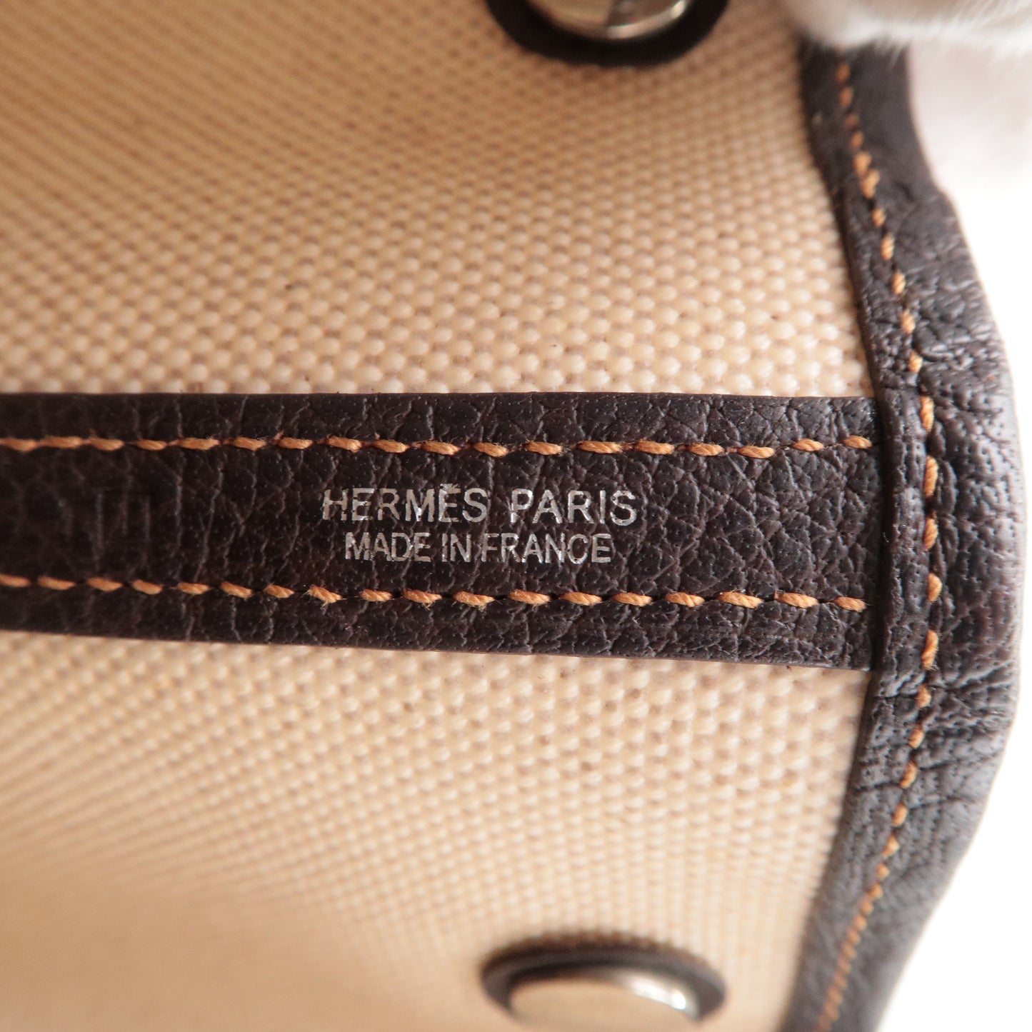 HERMES Garden Party Toile Ash Leather PM 髫ｨ繝ｻ・ｽ・｡ I  Stamped Beige