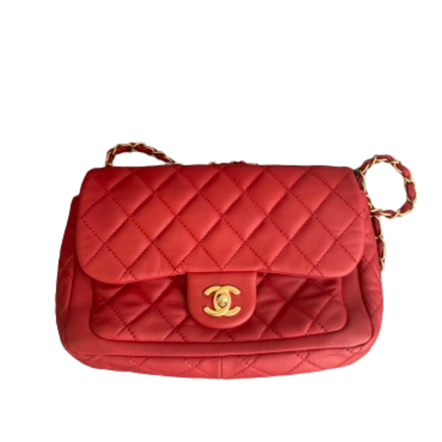 Chanel Red Leather Matelasse shoulder Bag