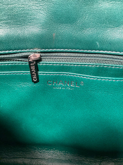 RARE Chanel Metallic Green Patent Leather Jumbo Classic Flap