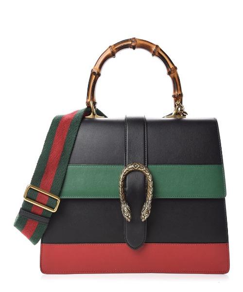 Gucci Dionysus Large Smooth Leather Bamboo Top Handle Bag Blue/Green/Red